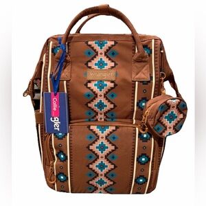 Wrangler Aztec Printed Callie Diaper Bag/Backpack Brown & Turquoise Western NWT